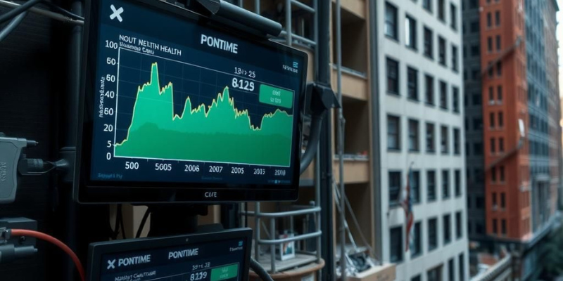 A real-time monitoring system displaying data on the structural health of buildings during an earthquake
